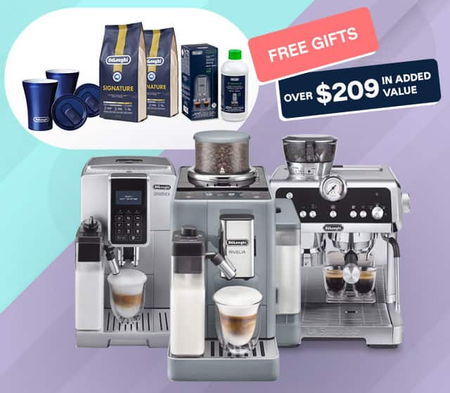 free gift valued over $209 with delonghi coffee machines